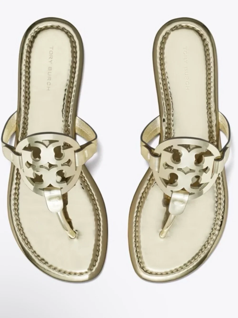 Tory Burch Gold Metallic Thong Sandal with Decorative Medallion